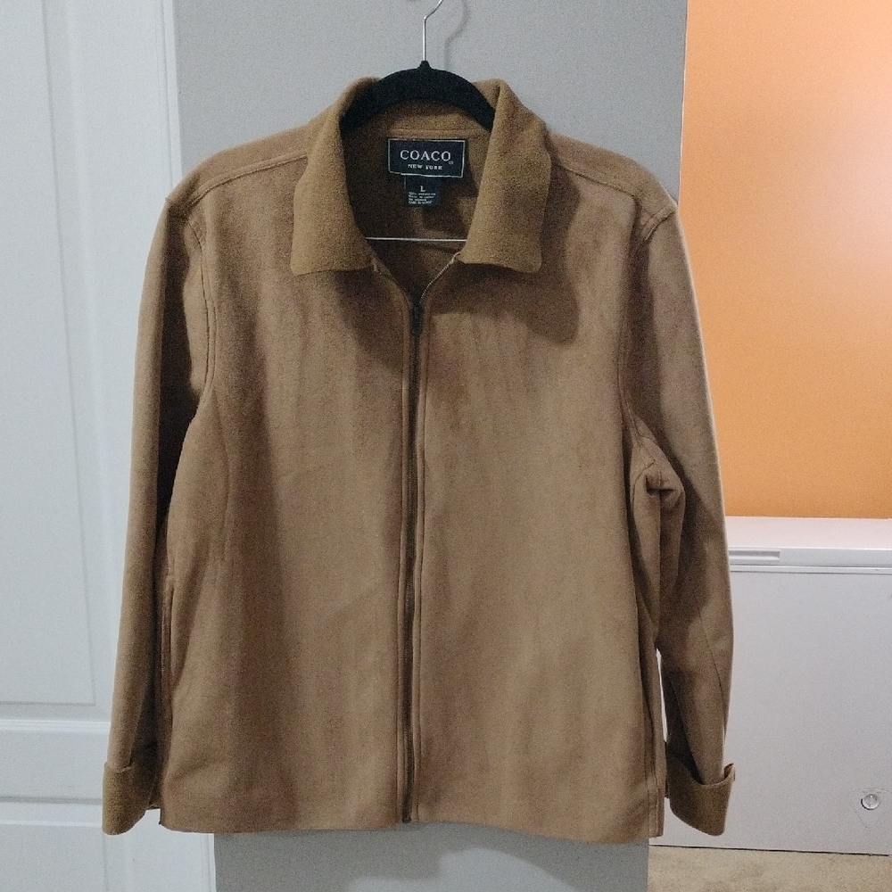 Coaco New York  Women's Long Sleeve Mock Suede Zip Coat Size Large